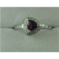 GARNET + DIAMOND SOLITAIRE RING. TRILLION CUT. 2 DIAMONDS. RETAIL VALUE $300