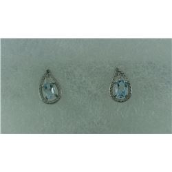 NEW BLUE TOPAZ + DIAMOND STUD EARRINGS. OVAL CUT. LIVELY SKY BLUE. RETAIL VALUE $275