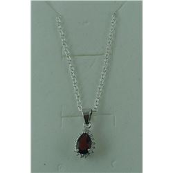 GARNET + DIAMOND NECKLACE. 1.1CT PEAR CUT. RICH DEEP RED/BROWN COLOR. RETAIL VALUE $250