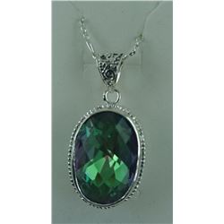 66CT CUSHION CUT MYSTIC TOPAZ NECKLACE. OVAL CUT BEVEL STYLE STERLING SILVER