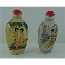 2X HANDPAINTED SNUFF BOTTLES WITH LIDS/STOPPER