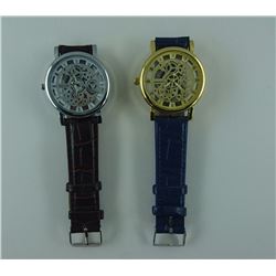 2X NEW SKELETON STYLE 2 SIDED WATCHES. LEATHER STRAPS -WORK