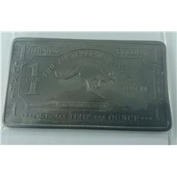 1OZ .999 TITANIUM BULLION BAR. AUSTRALIA MINT. ONLY 400 MINTED. KANGAROO MOTIF