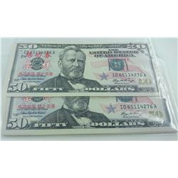 20 X AMERICAN $50 BILL-MOVIE PROP/BANK TELLER TRAINING NOTES