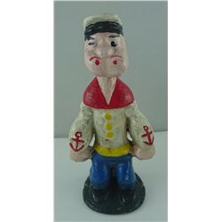 SOLID CAST IRON POPEYE SAILORMAN BANK. 6  TALL