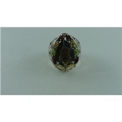 5.86CT SMOKY QUARTZ/ CITRINE/ GARNET RING SUGGESTED RETAIL PRICE $680