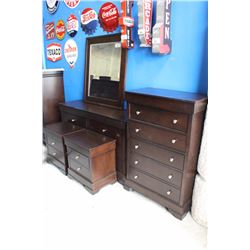 4 PIECE BEDROOM SUITE INCLUDING DRESSER WITH MIRROR, HIGHBOY AND 2 NIGHTSTANDS