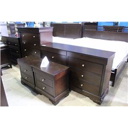 6 DRAWER DRESSER WITH HIGHBOY AND 2 NIGHTSTANDS