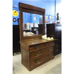 SOLID OAK VICTORIAN DRESSER WITH LARGE MIRROR