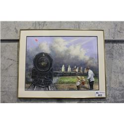 FRAMED OIL PAINTING BY AHA LORA TRAIN SCENE