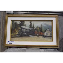 FRAMED OIL PAINTING BY AHA LORA TRAIN SCENE