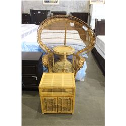 FANBACK WICKER WEDDING CHAIR STOOL AND NIGHTSTAND