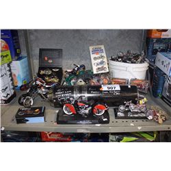 SHELF LOT OF MISC MOTORCYCLE TOYS