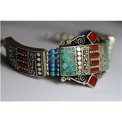 Tibet Hand Made Turquoise, Coral, Lapis Lazuli Bracelet