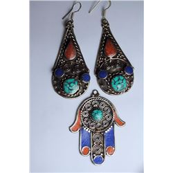 Tibet Natural Turquoise, Coral, Lapis Lazuli Earings