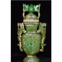 Antique Chinese Jade Hand-Carved Dragon Vase