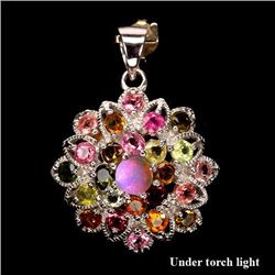 Natural Fancy Tourmaline & White Opal Pendant