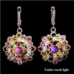 Natural Fancy Tourmaline & White Opal Earrings