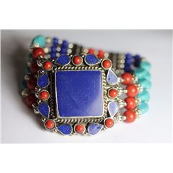 Tibet Hand Made Turquoise, Coral, Lapis Lazuli Bracelet