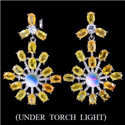 Natural Yellow Sapphire, Opal & Cz Earrings