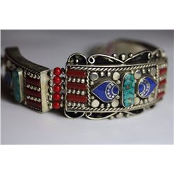 Tibet Hand Made Turquoise, Coral, Lapis Lazuli Bracelet