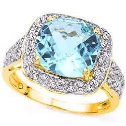 Natural Sky Blue Topaz & Diamond Ring