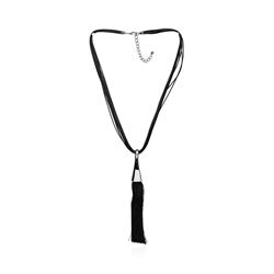 Silk Tassel Leather Necklace - Rhodium Plated