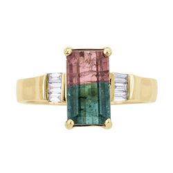 2.27 ctw Bi-Color Tourmaline and Diamond Ring - 14KT Yellow Gold