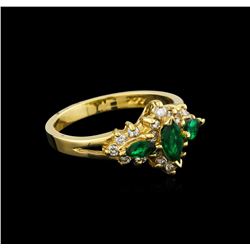 0.48 ctw Emerald and Diamond Ring - 14KT Yellow Gold