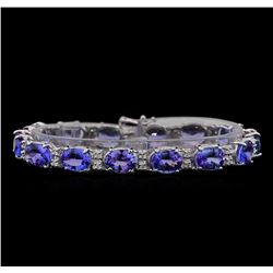 14KT White Gold 25.66 ctw Tanzanite and Diamond Bracelet