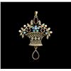 Image 1 : 1.79 ctw Garnet, Opal, Pearl and Diamond Pendant - 18KT Yellow Gold