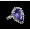 9.78 ctw Tanzanite and Diamond Ring - 14KT White Gold