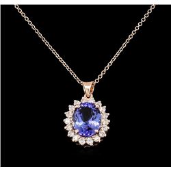 3.68 ctw Tanzanite and Diamond Pendant With Chain - 14KT Rose Gold