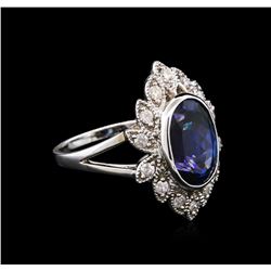 4.50 ctw Tanzanite and Diamond Ring - 14KT White Gold