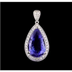 9.17 ctw Tanzanite and Diamond Pendant - 18KT White Gold