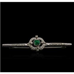 0.51 ctw Emerald and Diamond Pin - 10KT White Gold