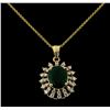 Image 4 : 3.20 ctw Emerald and Diamond Pendant With Chain - 14KT Yellow Gold