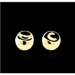 Glossy and Satin Round Post Earrings - Gold Plated