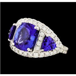 6.10 ctw Tanzanite and Diamond Ring - 14KT White Gold