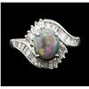 Image 2 : 1.80 ctw Black Opal and Diamond Ring - Platinum