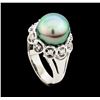 Image 4 : Pearl and Diamond Ring - 14KT White Gold