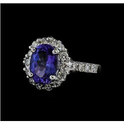 3.06 ctw Tanzanite and Diamond Ring - 14KT White Gold