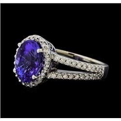 3.63 ctw Tanzanite and Diamond Ring - 14KT White Gold