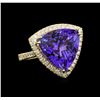 Image 1 : GIA Cert 19.46 ctw Tanzanite and Diamond Ring - 14KT Yellow Gold