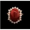 Image 2 : 6.67 ctw Coral and Diamond Ring - 14KT Rose Gold