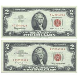 1963 $2 Uncirculated Red Seal Bill Lot of 2