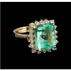 5.48 ctw Emerald and Diamond Ring - 14KT Yellow Gold