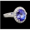 4.98 ctw Tanzanite and Diamond Ring - 14KT White Gold