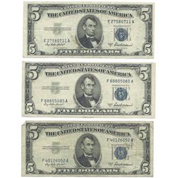 1953 $5 Silver Certificate Currency Lot of 3