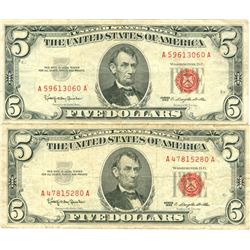 1963 $5 VG/XF Red Seal Note Lot of 2